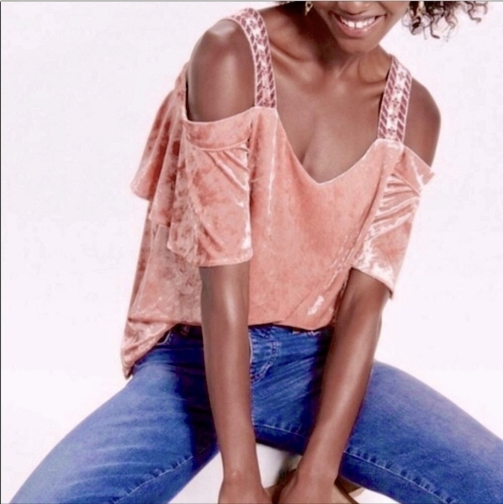 Lucky Brand Cold Shoulder Pink Velvet Top